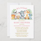 Waterverf Safari Animals Pink Gold Baby shower Kaart (Voorkant)