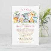 Waterverf Safari Animals Pink Gold Baby shower Kaart (Staand voorkant)