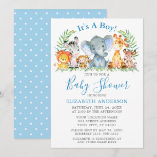 Waterverf Safari Animals Polka Dots Blue Shower Kaart