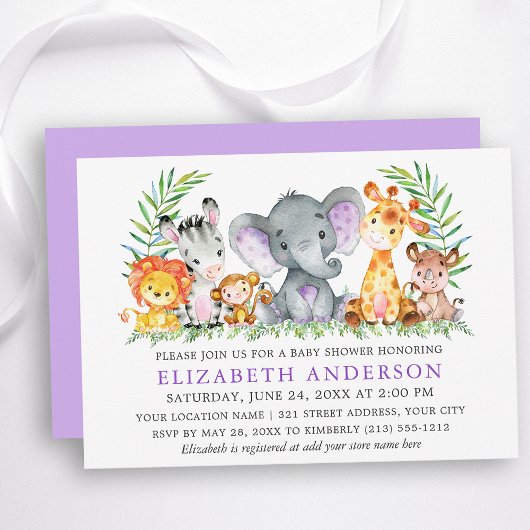 Waterverf Safari Animals Violet Baby shower Kaart