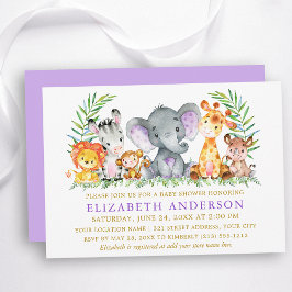 Waterverf Safari Animals Violet Gold Baby shower Kaart