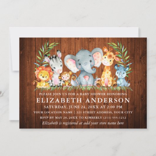 Waterverf Safari Animals Wood Girl Baby shower Kaart (Voorkant)