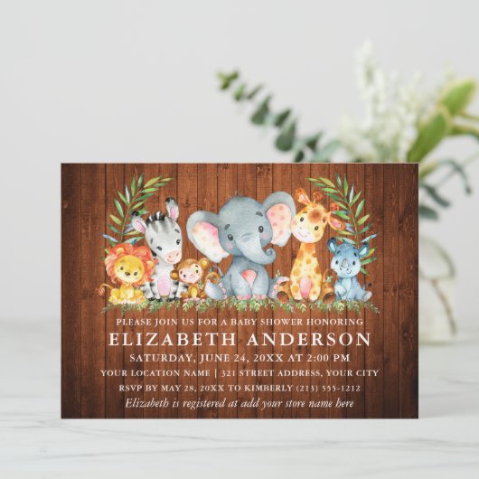 Waterverf Safari Animals Wood Girl Baby shower Kaart (Staand voorkant)