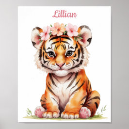 Waterverf Safari Art voor meisjes Baby Tiger Poster