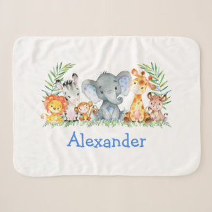 Waterverf Safari Baby Animals Blue Elephant Sherpa Deken