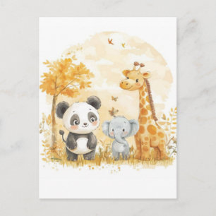 Waterverf Safari Baby Dieren Cartoon Vector Kaart