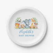 Waterverf Safari Baby shower Blauw klein Papieren Bordje (Voorkant)