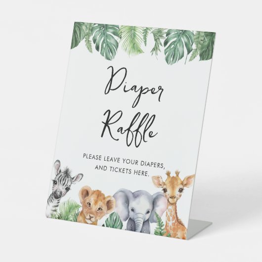 Waterverf Safari Baby shower Luier Raffle Reclamebord Met Voetstuk (Voorkant)