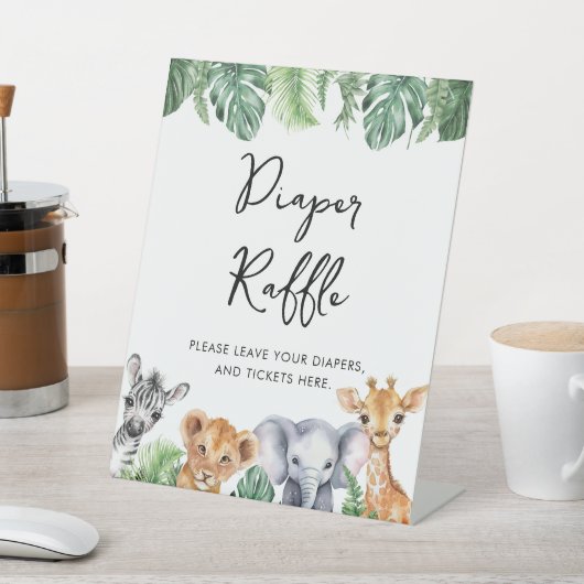Waterverf Safari Baby shower Luier Raffle Reclamebord Met Voetstuk (Insitu)
