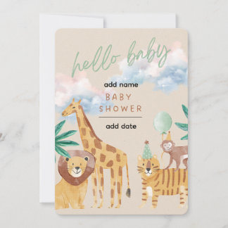 Waterverf Safari Baby Shower Uitnodiging | Cute Ju