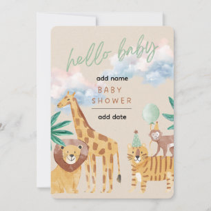 Waterverf Safari Baby Shower Uitnodiging   Cute Ju