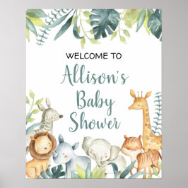 Waterverf safari baby shower welkom bord poster