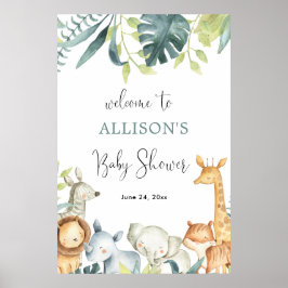 Waterverf safari baby shower welkom bord poster