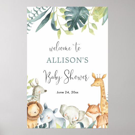Waterverf safari baby shower welkom bord poster (Voorkant)