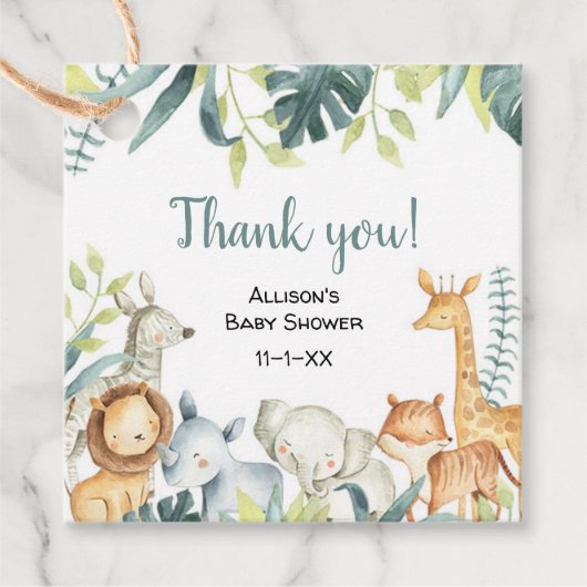 Waterverf Safari Dieren baby shower Bedankjes Labels (Voorkant)