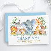 Waterverf Safari Dieren Baby shower Blue Gold Bedankkaart