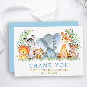 Waterverf Safari Dieren Baby shower Blue Gold Bedankkaart