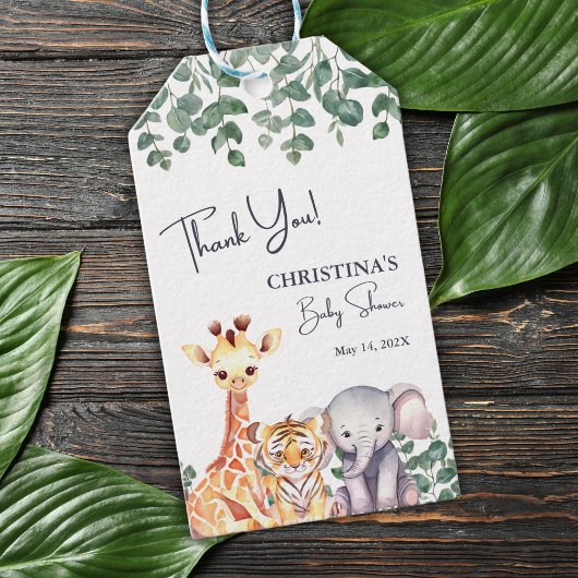 Waterverf Safari Dieren Baby shower Dank u Cadeaulabel