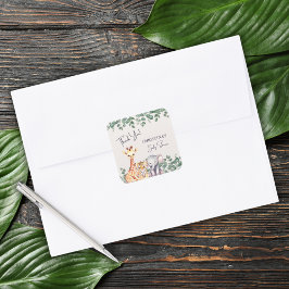Waterverf Safari Dieren Baby shower Dank u Vierkante Sticker