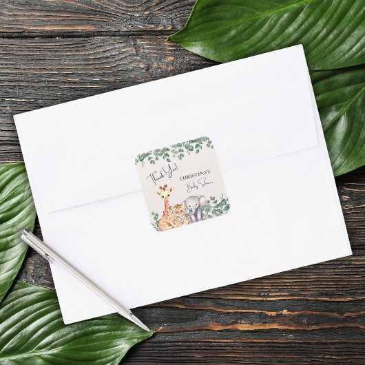 Waterverf Safari Dieren Baby shower Dank u Vierkante Sticker