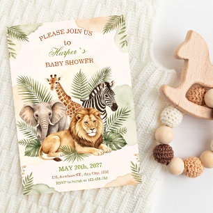 Waterverf Safari Dieren Baby Shower Kaart
