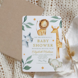Waterverf Safari Dieren Baby Shower Kaart