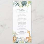 Waterverf Safari Dieren baby shower menu (Voorkant)