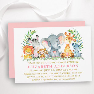Waterverf Safari Dieren Baby shower Pink Gold Kaart