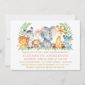 Waterverf Safari Dieren Baby shower Roze Bow Kaart (Voorkant)