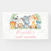Waterverf Safari Dieren Baby shower Roze Spandoek (Horizontaal)