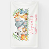 Waterverf Safari Dieren Baby shower Roze Spandoek (Verticaal)