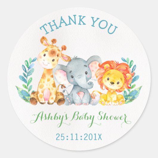 Waterverf Safari Dieren Baby shower Sticker (Voorkant)