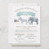 Waterverf Safari Dieren Baby shower Uitnodiging (Voorkant)