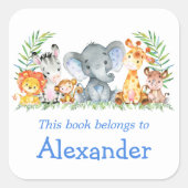 Waterverf Safari Dieren Blauw Bookplate Label (Voorkant)