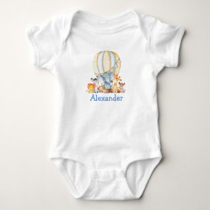 Waterverf Safari Dieren Blauwe Luchtballon Romper