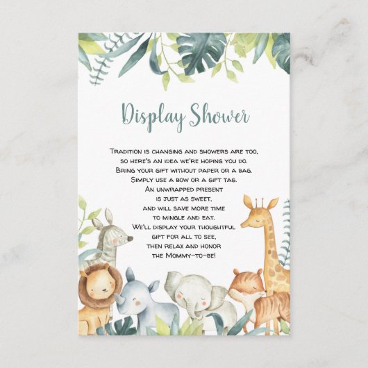 Waterverf safari dieren display douchewand informatiekaartje (Voorkant)