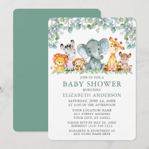 Waterverf Safari Dieren Eucalyptus Baby shower Kaart