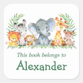 Waterverf Safari Dieren Groene Boekplaat Label (Voorkant)