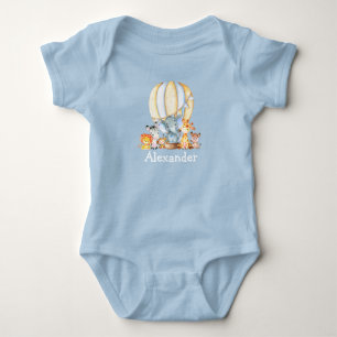 Waterverf Safari Dieren Luchtballon Blauw Romper