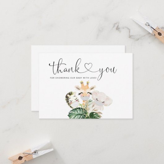 Waterverf safari dieren met maskers Dank u Kaart (Voorkant / Achterkant in situ)