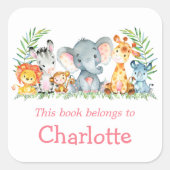 Waterverf Safari Dieren Roze Boekplaat Label (Voorkant)