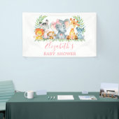 Waterverf Safari Dieren Roze Bow Baby shower Spandoek (Beurs)