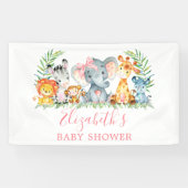 Waterverf Safari Dieren Roze Bow Baby shower Spandoek (Horizontaal)