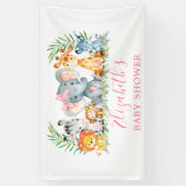 Waterverf Safari Dieren Roze Bow Baby shower Spandoek (Verticaal)