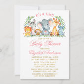 Waterverf Safari Dieren Roze Script Baby shower Kaart (Voorkant)