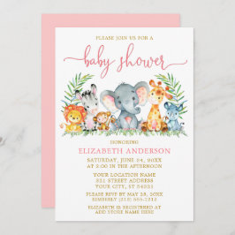 Waterverf Safari Dieren Roze Script Shower Gold Kaart