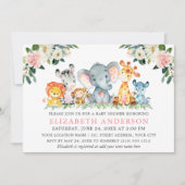 Waterverf Safari Dieren Roze White Floral Shower Kaart (Voorkant)