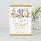 Waterverf Safari Dieren schoten Violet Glitter Kaart (Staand voorkant)