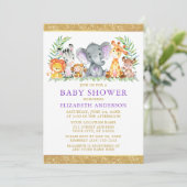 Waterverf Safari Dieren schoten Violet Glitter Kaart (Staand voorkant)