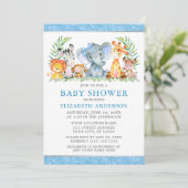 Waterverf Safari Dieren tonen blauw Bow Glitter Kaart (Staand voorkant)